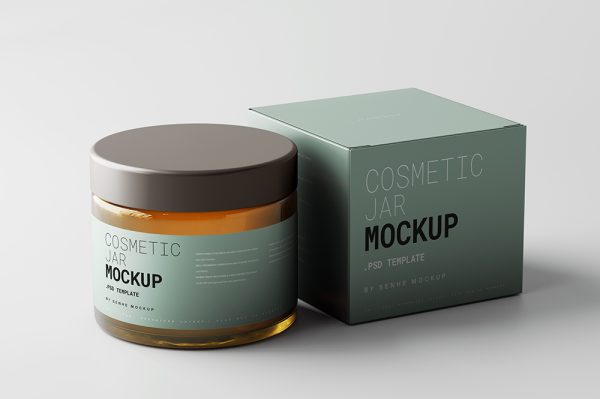 高质量带盒子的化妆品玻璃瓶样机5组