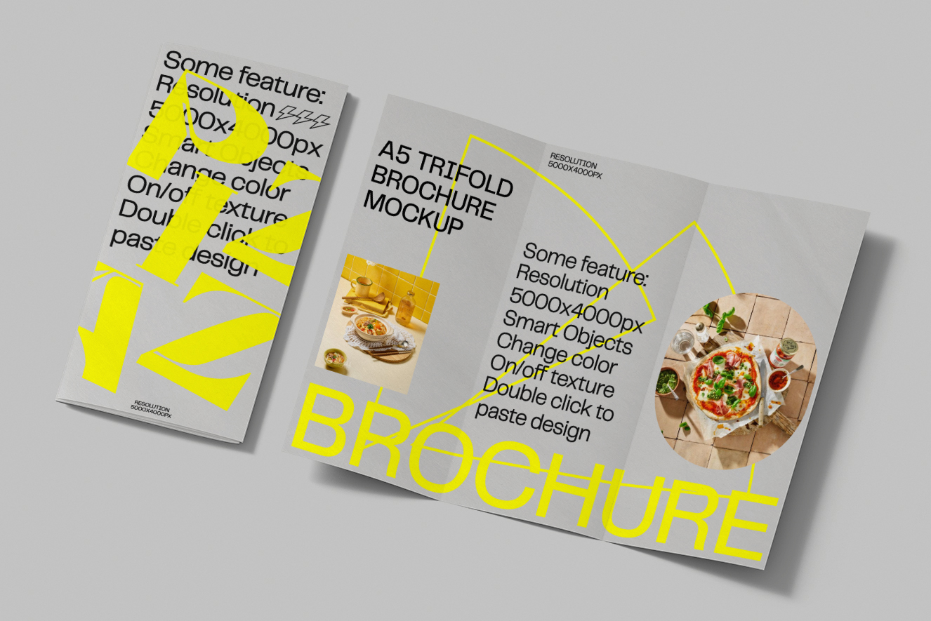 折叠和展开的三折页样机插图