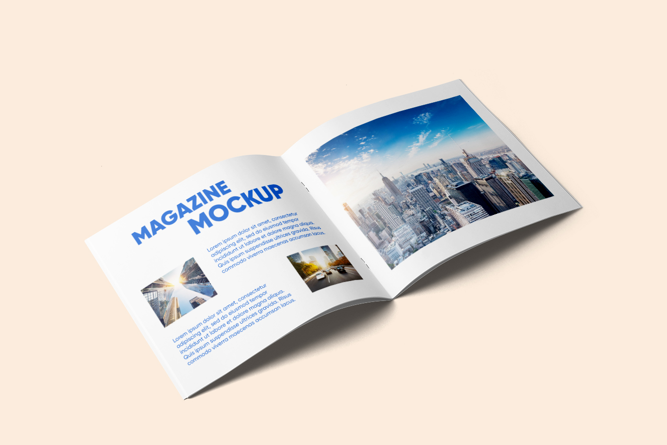 展开的杂志画册样机插图