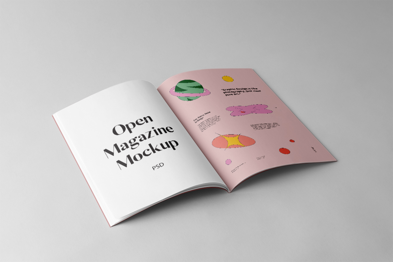 展开的A4杂志画册样机插图