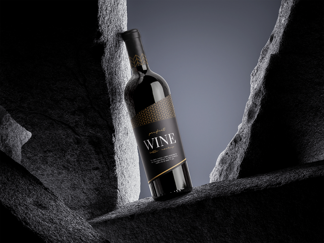 在岩石上的葡萄酒红酒样机4组插图