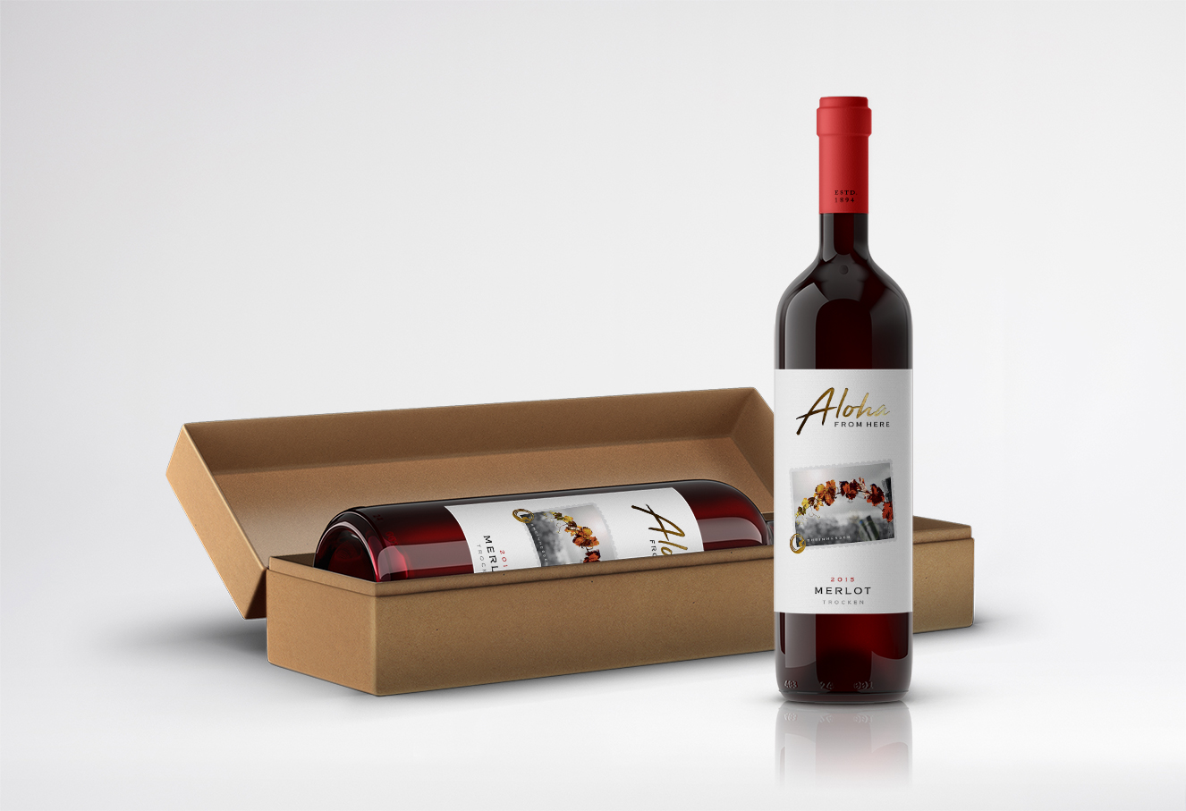 优雅带盒的葡萄酒红酒样机插图