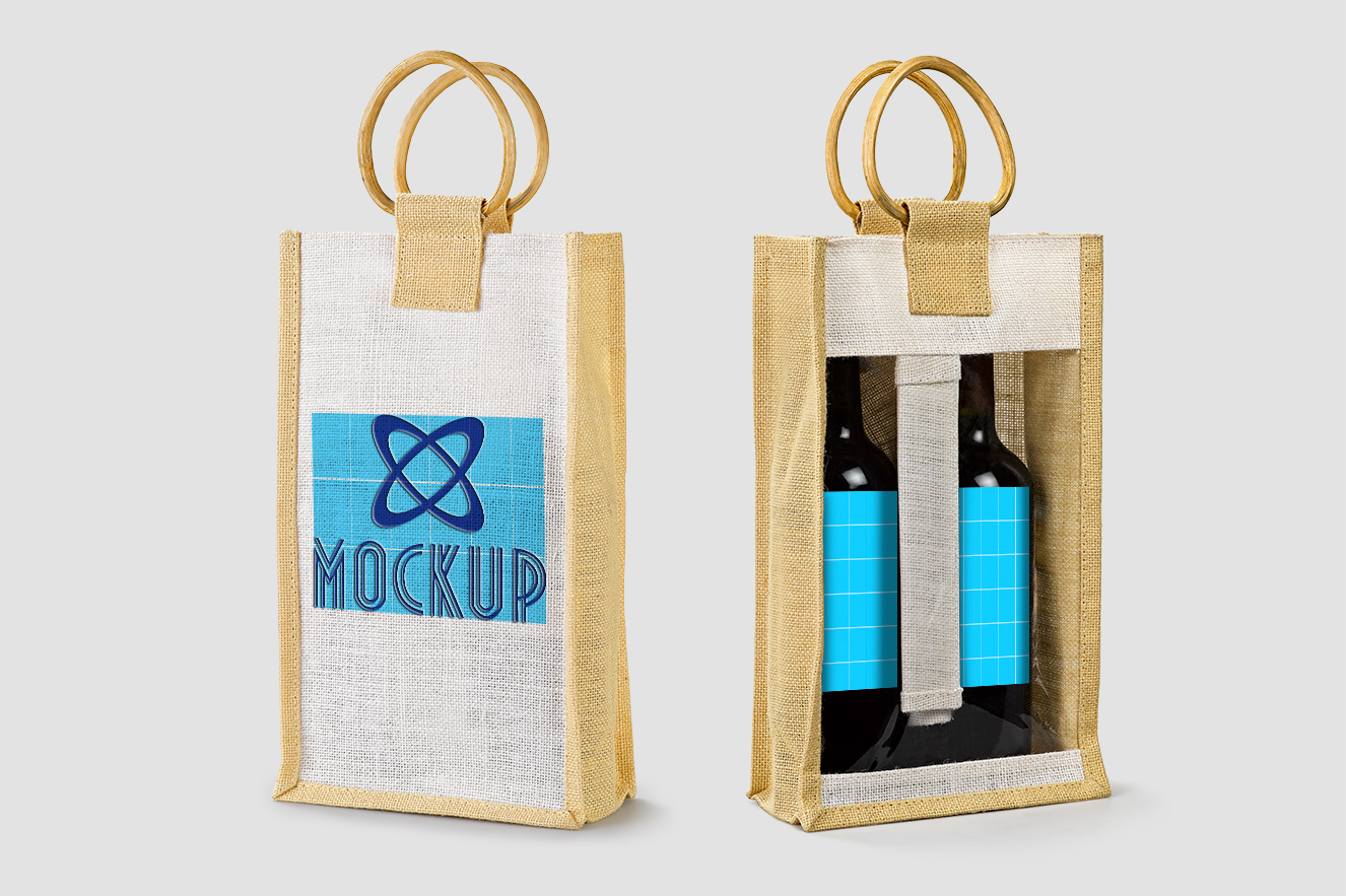 带手提袋的葡萄酒红酒样机插图
