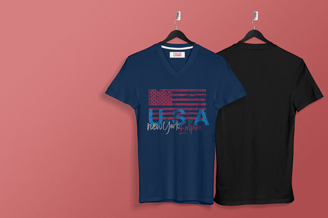 高质感v领T恤样机插图
