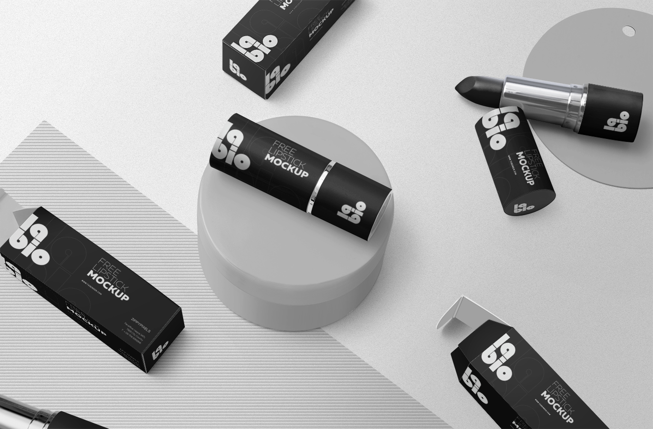 高质感带包装盒不同角度口红样机插图