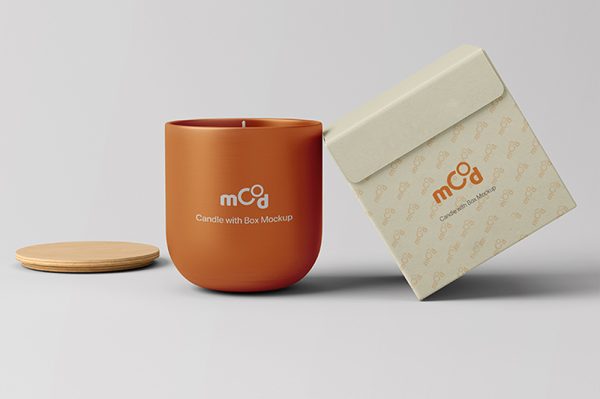 带盒子的圆形蜡烛香薰杯样机