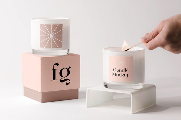 带盒子的圆形蜡烛香薰样机