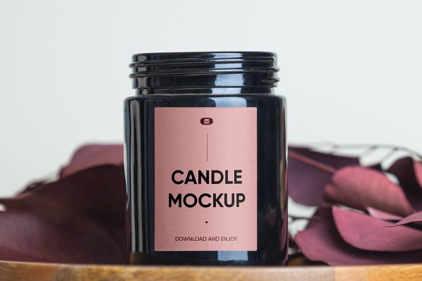 带木碗的香薰蜡烛罐样机