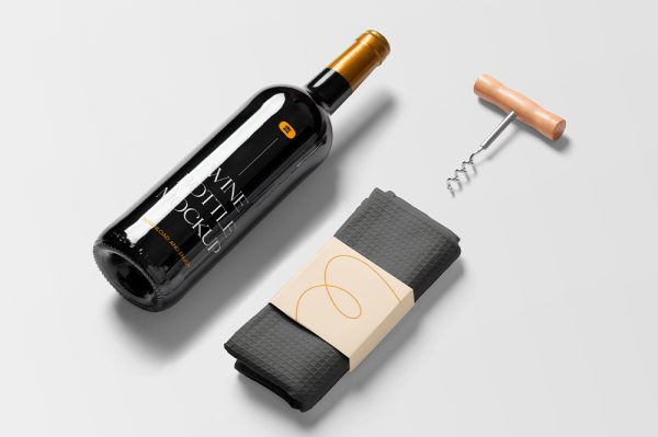 带开瓶器和抹布的葡萄酒红酒样机