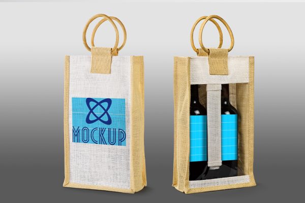 带手提袋的葡萄酒红酒样机