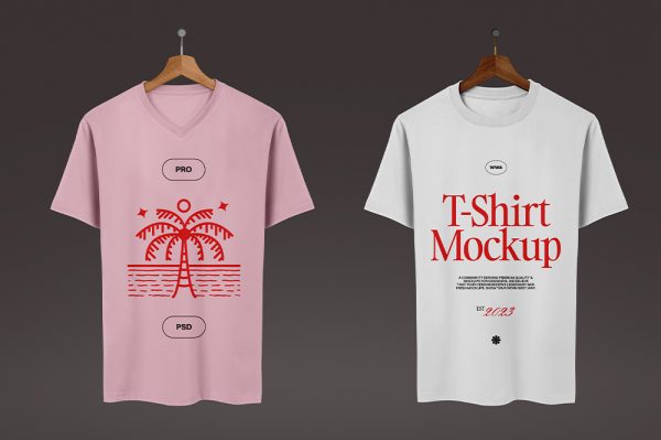 圆领和v领T恤样机
