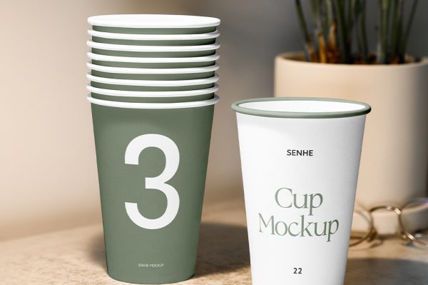 高质感堆叠的一次性纸杯样机