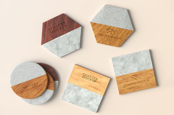 方形圆形六角形木制杯垫样机