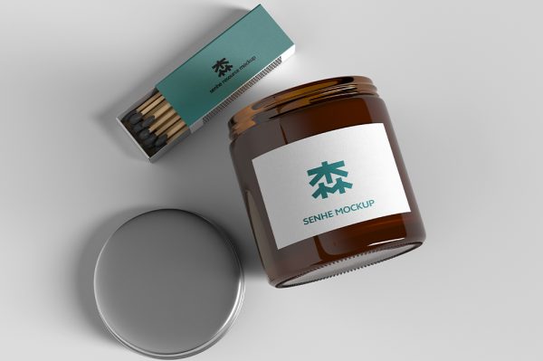 火柴盒和香薰蜡烛玻璃罐样机