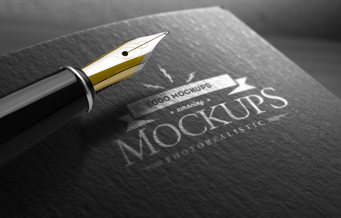 高质感带钢笔的黑纸烫银LOGO样机2组插图