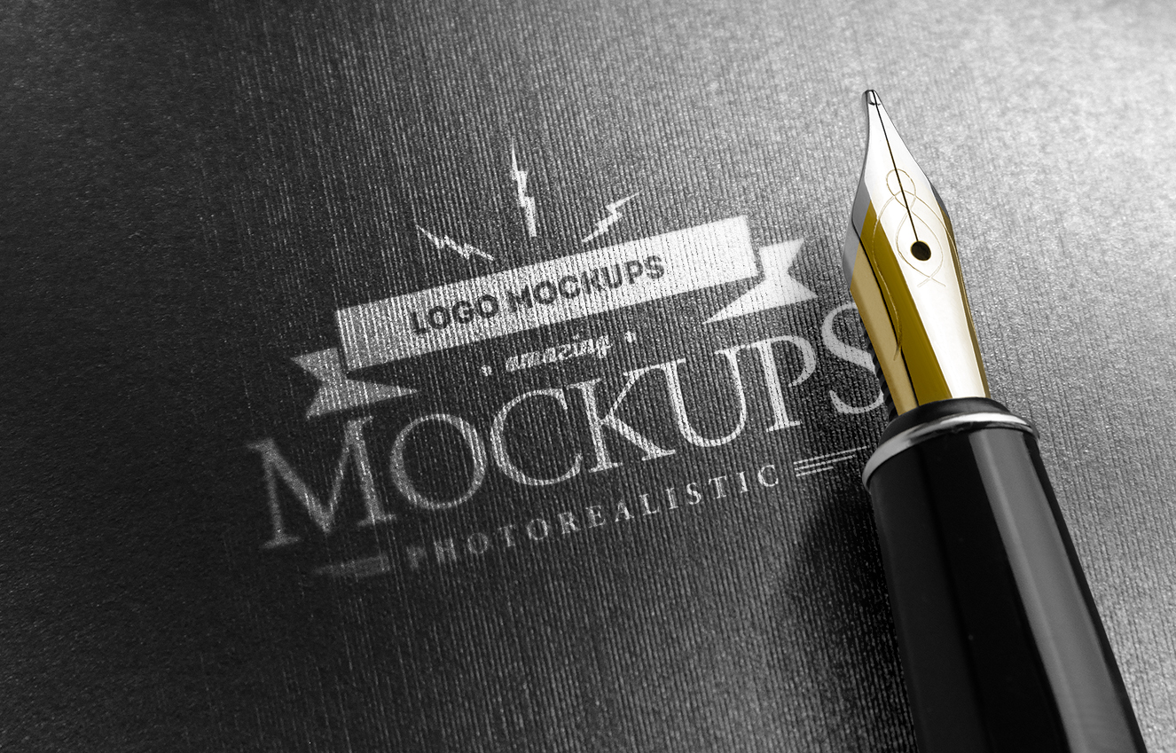 高质感带钢笔的黑纸烫银LOGO样机2组插图1