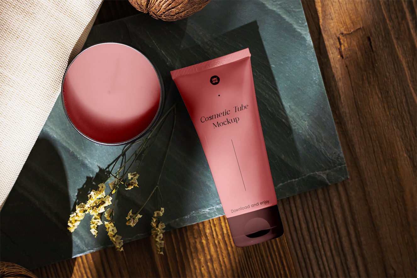 带烛台精美场景的洗面奶样机插图