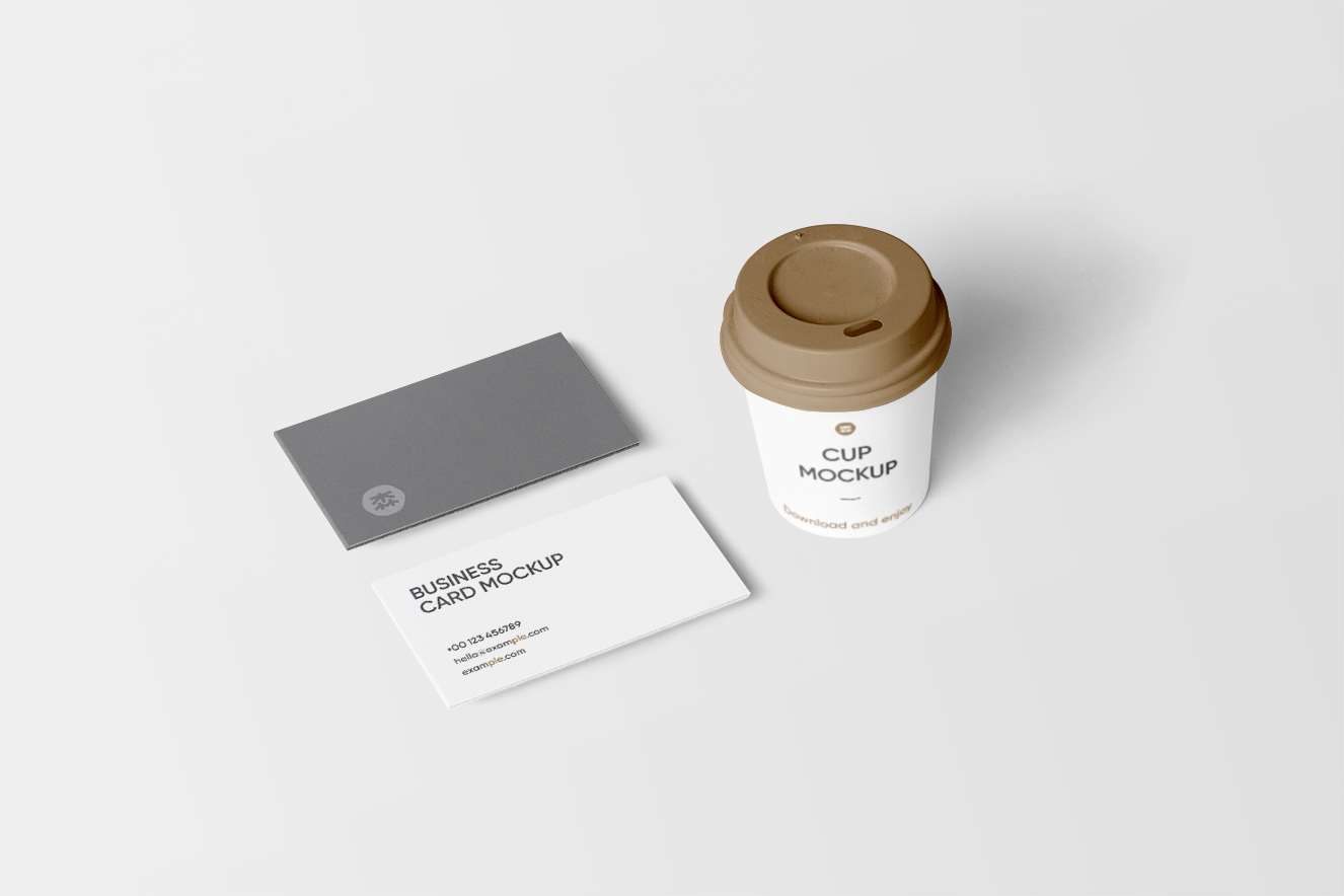 名片和咖啡杯样机插图