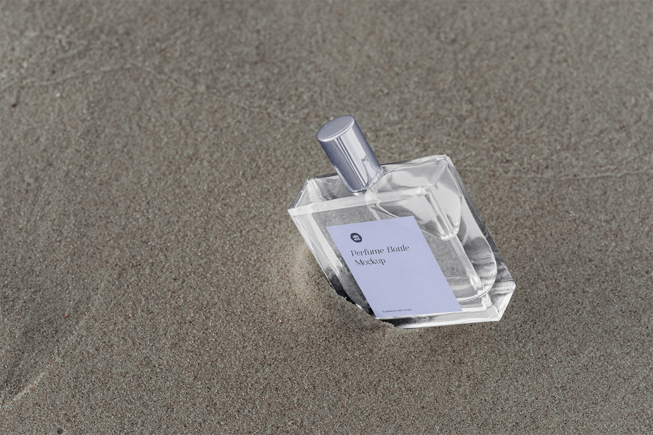 沙滩场景香水瓶样机插图