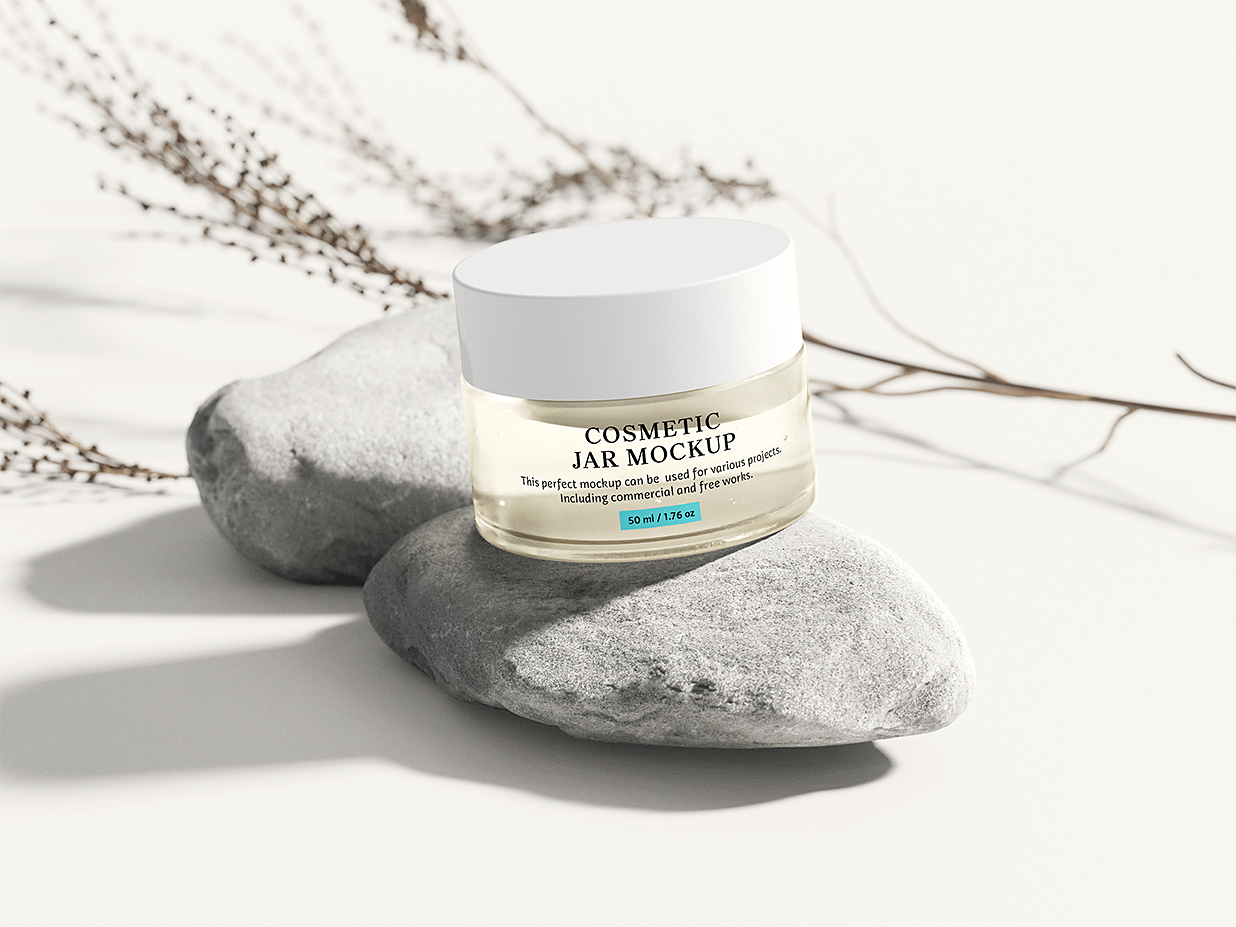 在石头上的面霜罐样机插图2