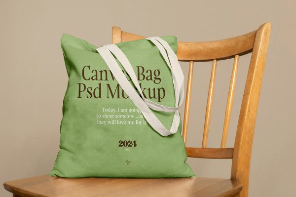 在椅子上的帆布袋帆布包样机