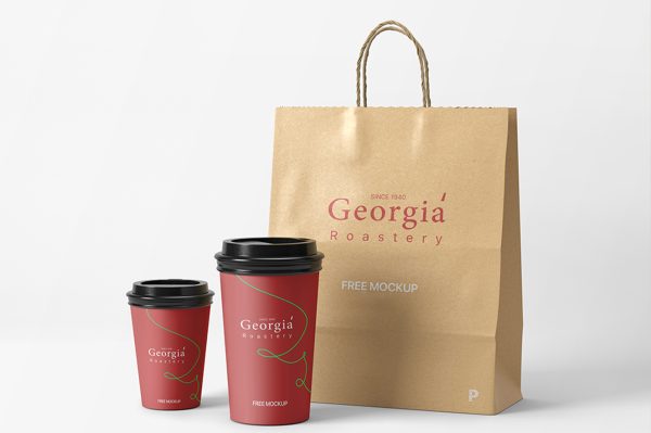 高质感纸袋和咖啡杯奶茶杯样机