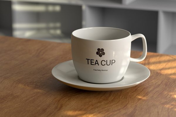 木质桌上的茶杯咖啡杯样机