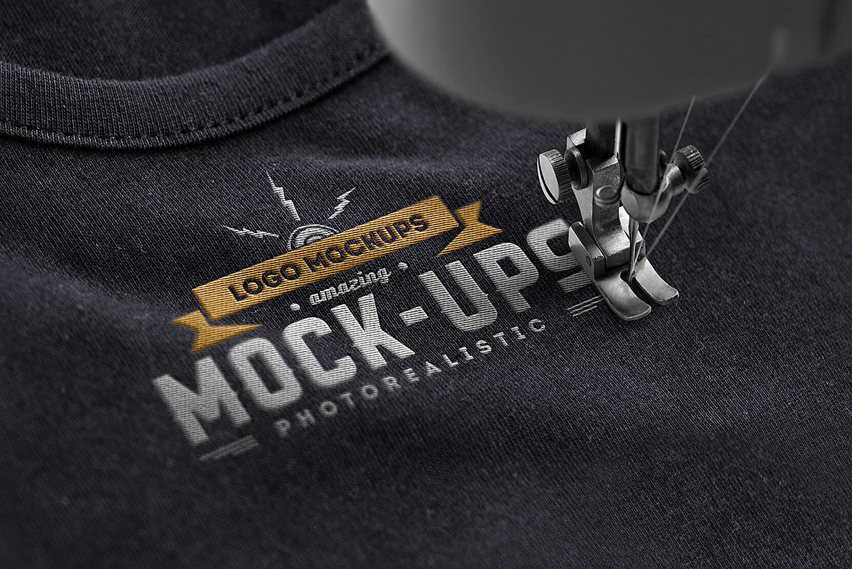 带缝纫机的布料刺绣LOGO样机Mockup插图