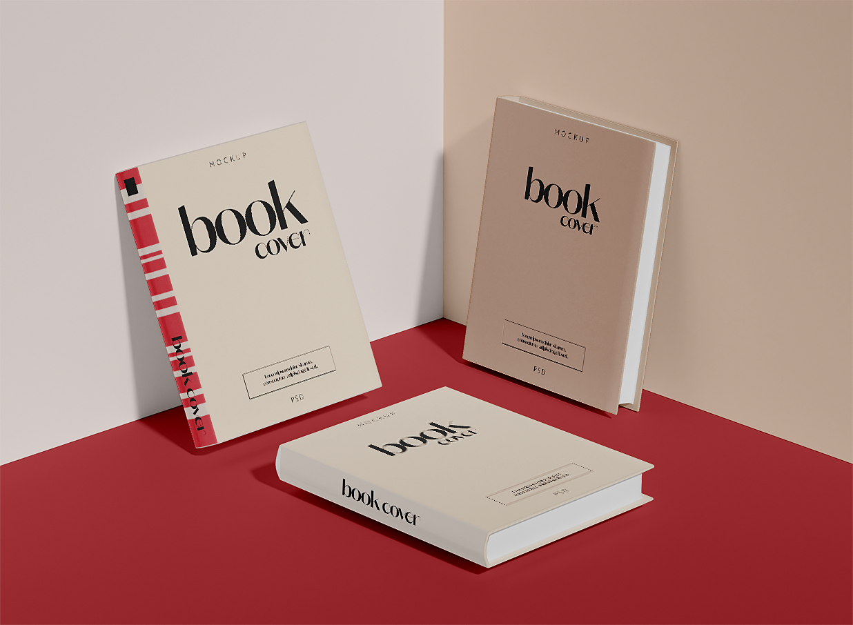 靠在墙上的精装书籍样机插图