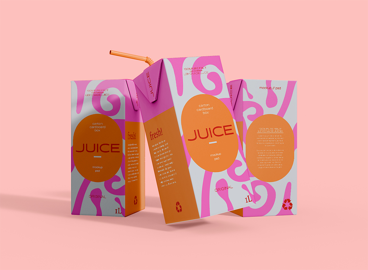 带吸管的果汁饮料牛奶利乐包装样机插图