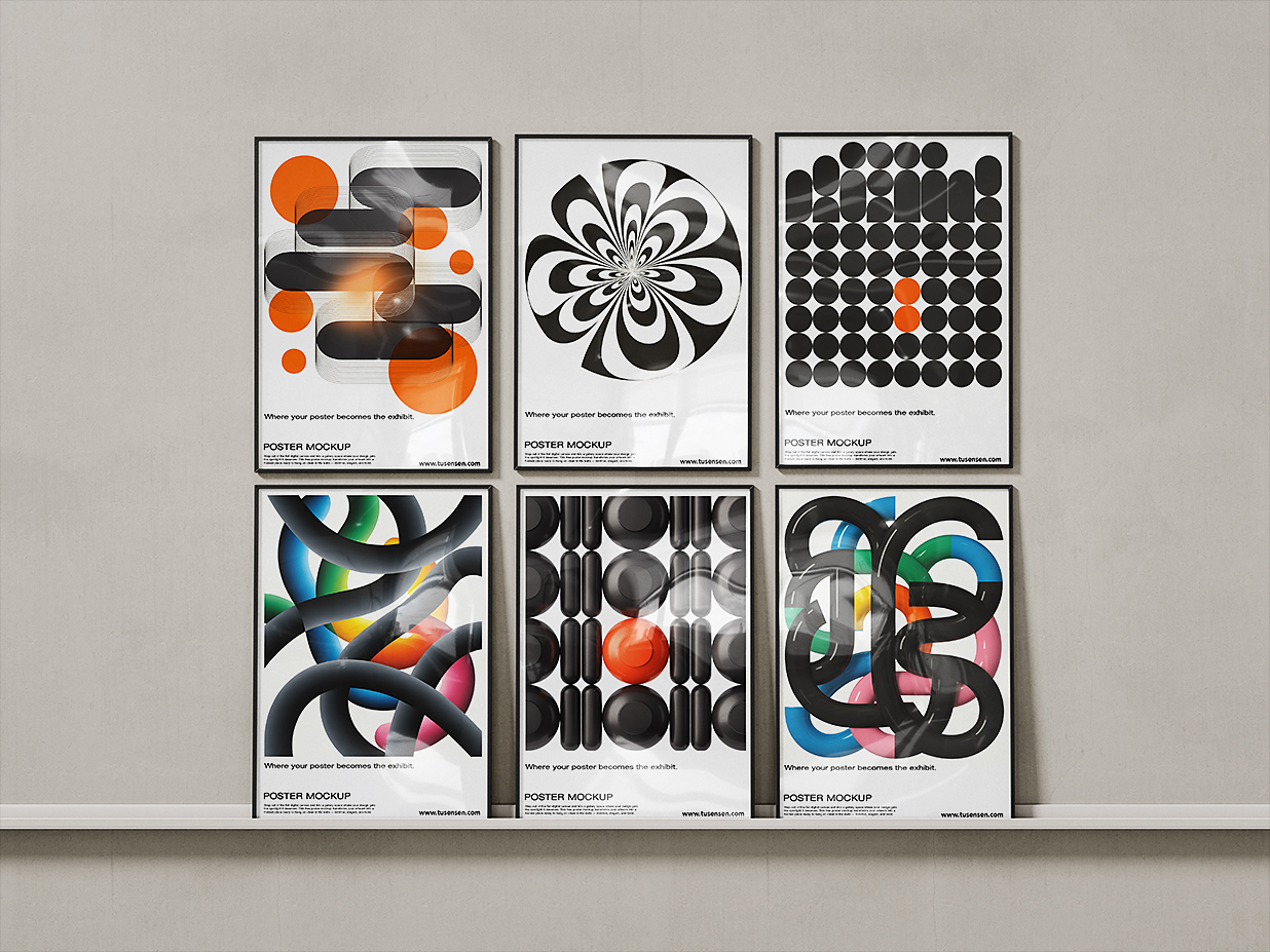 精致海报画廊样机4组插图