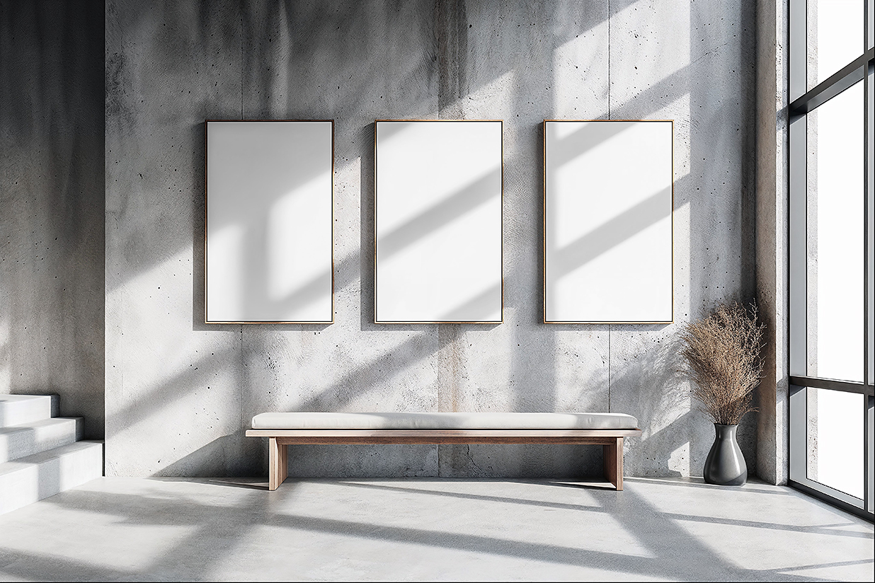 客厅带框架的装饰画海报样机插图