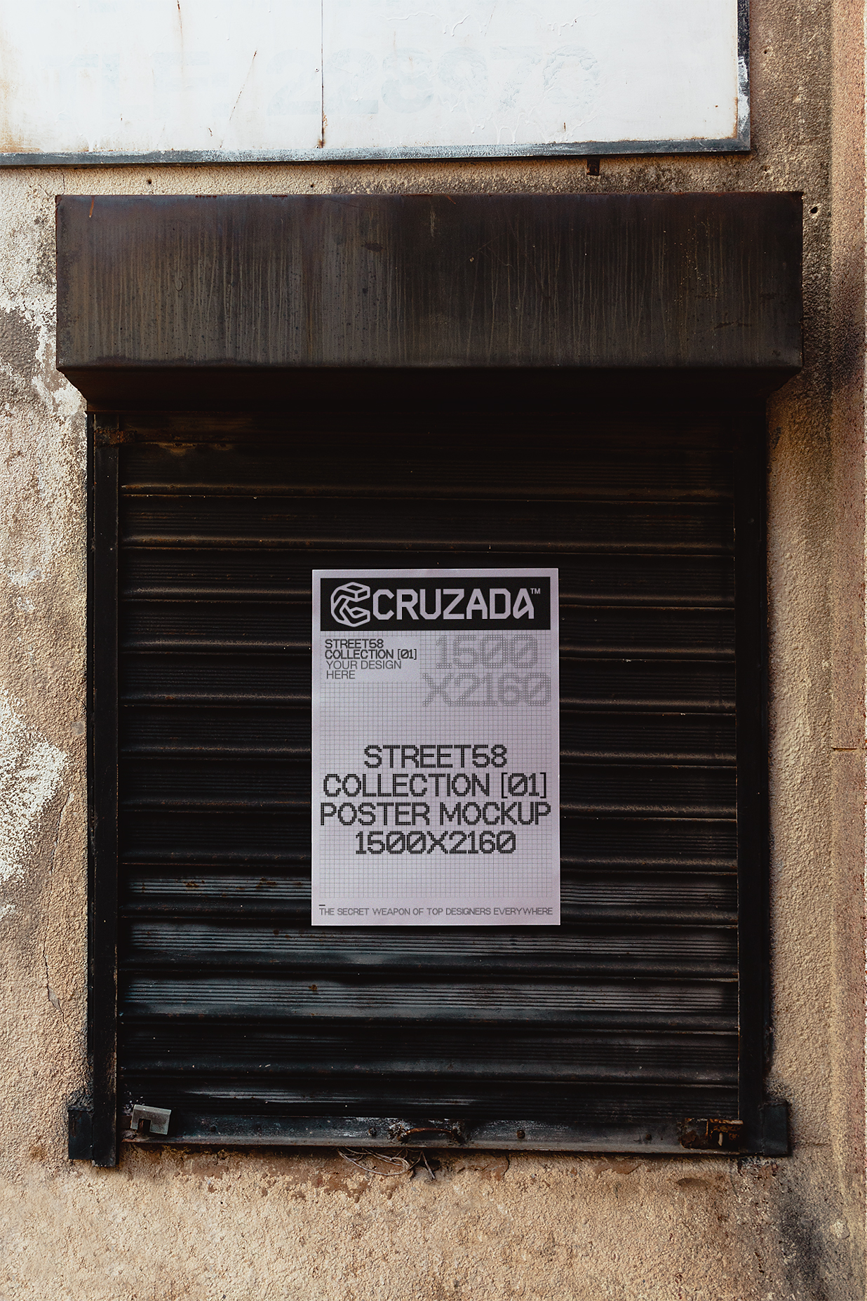 金属卷帘上的海报样机插图