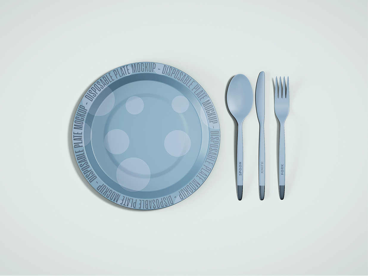 带餐具的一次性餐盘盘子样机插图