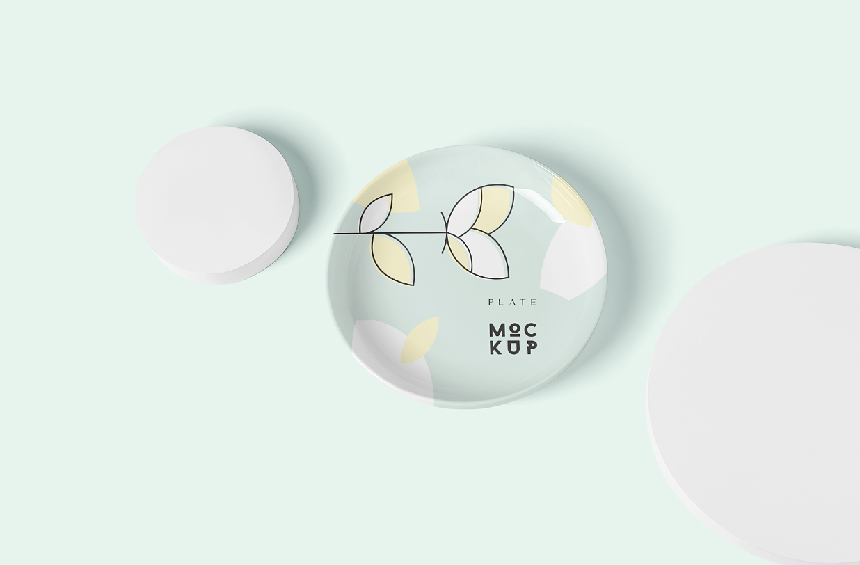 圆形陶瓷碟子盘子餐具样机5组插图