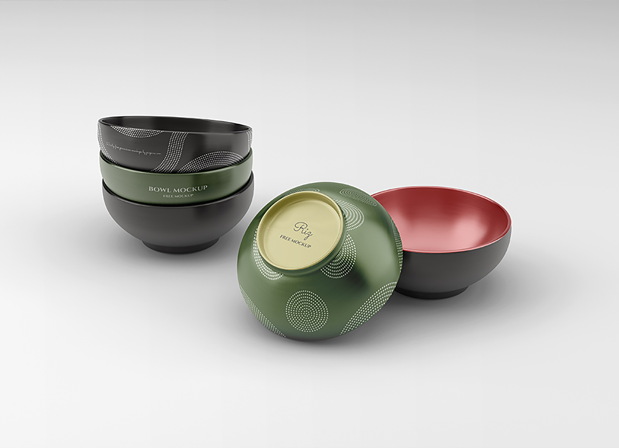 堆叠的陶瓷碗样机插图