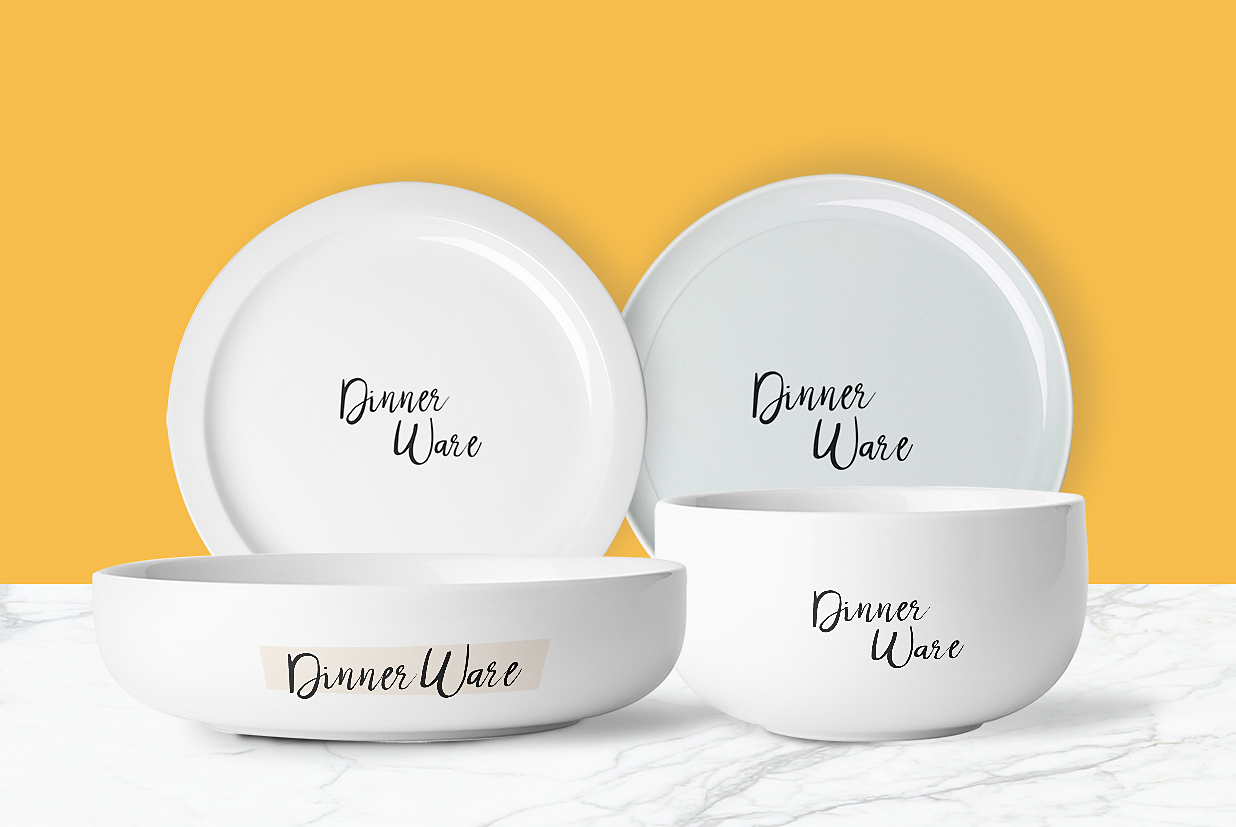 带印花图案的陶瓷碗盘子样机插图1