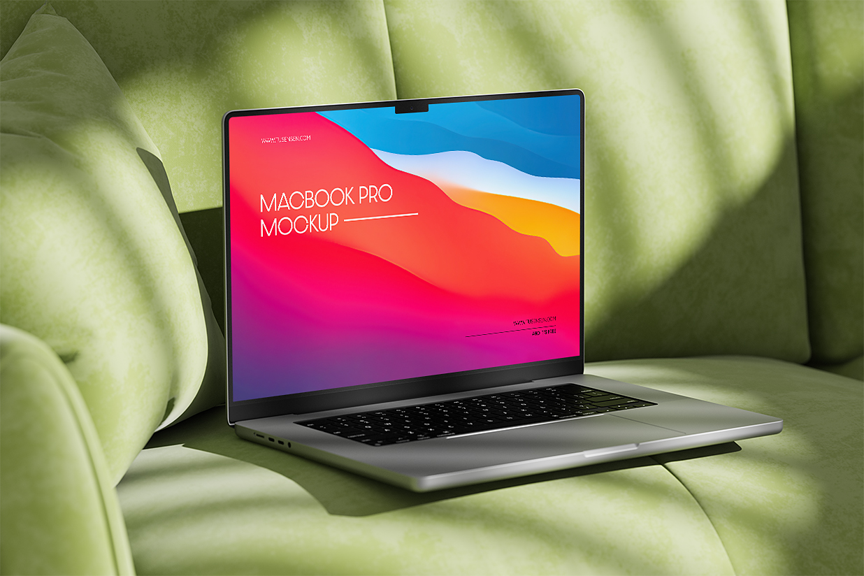 沙发上的Macbook Pro样机插图