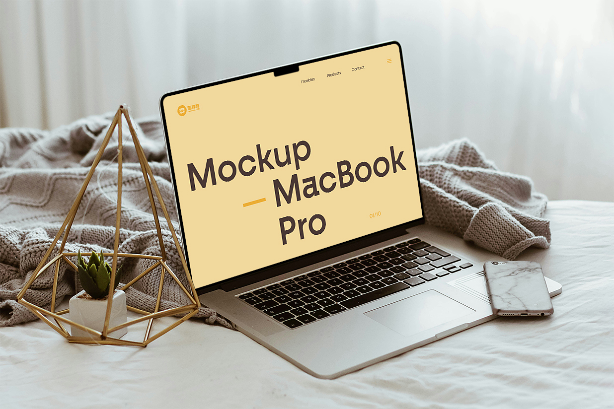 摆放在床上的MacBook Pro 样机插图
