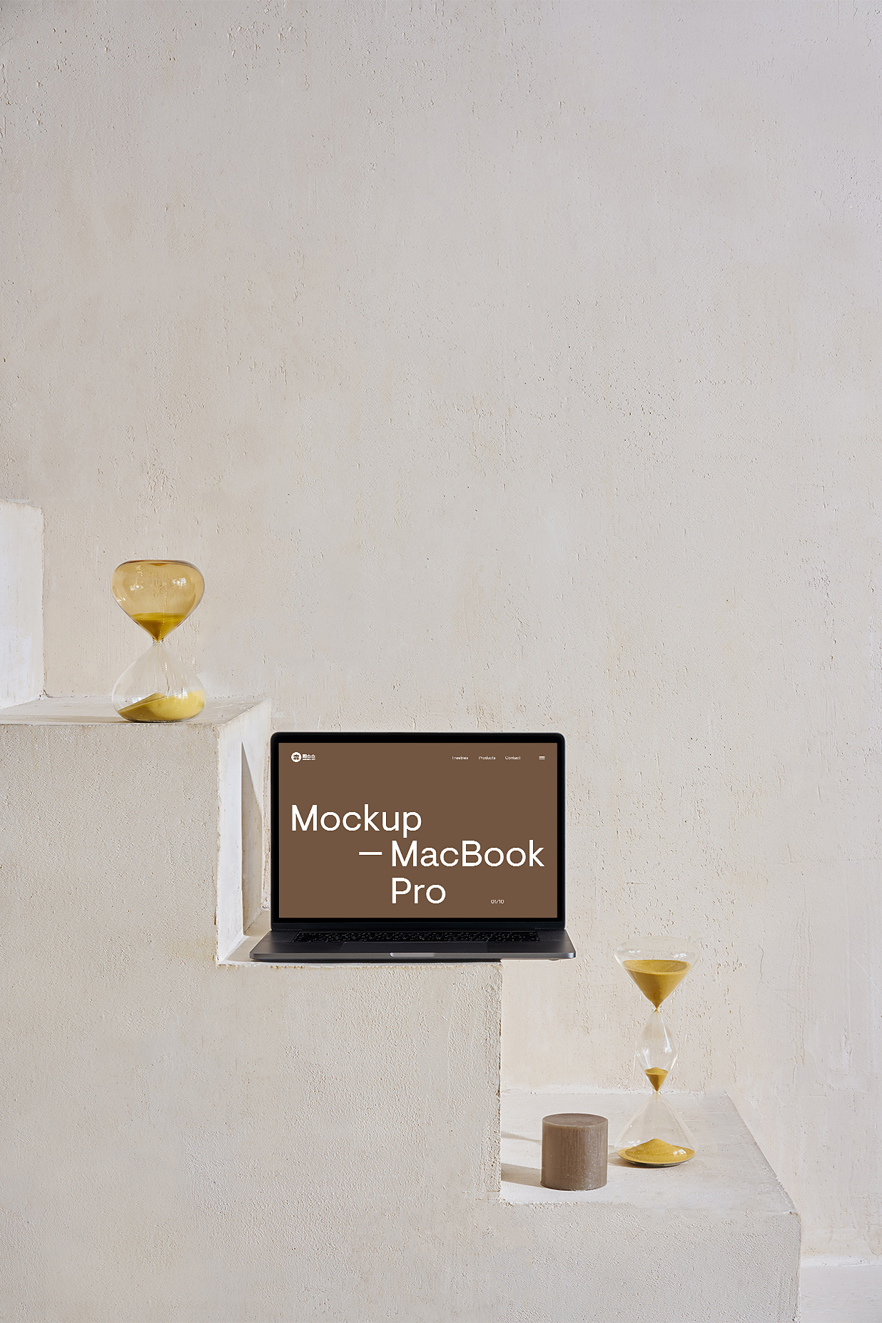 楼梯上的MacBook Pro样机插图