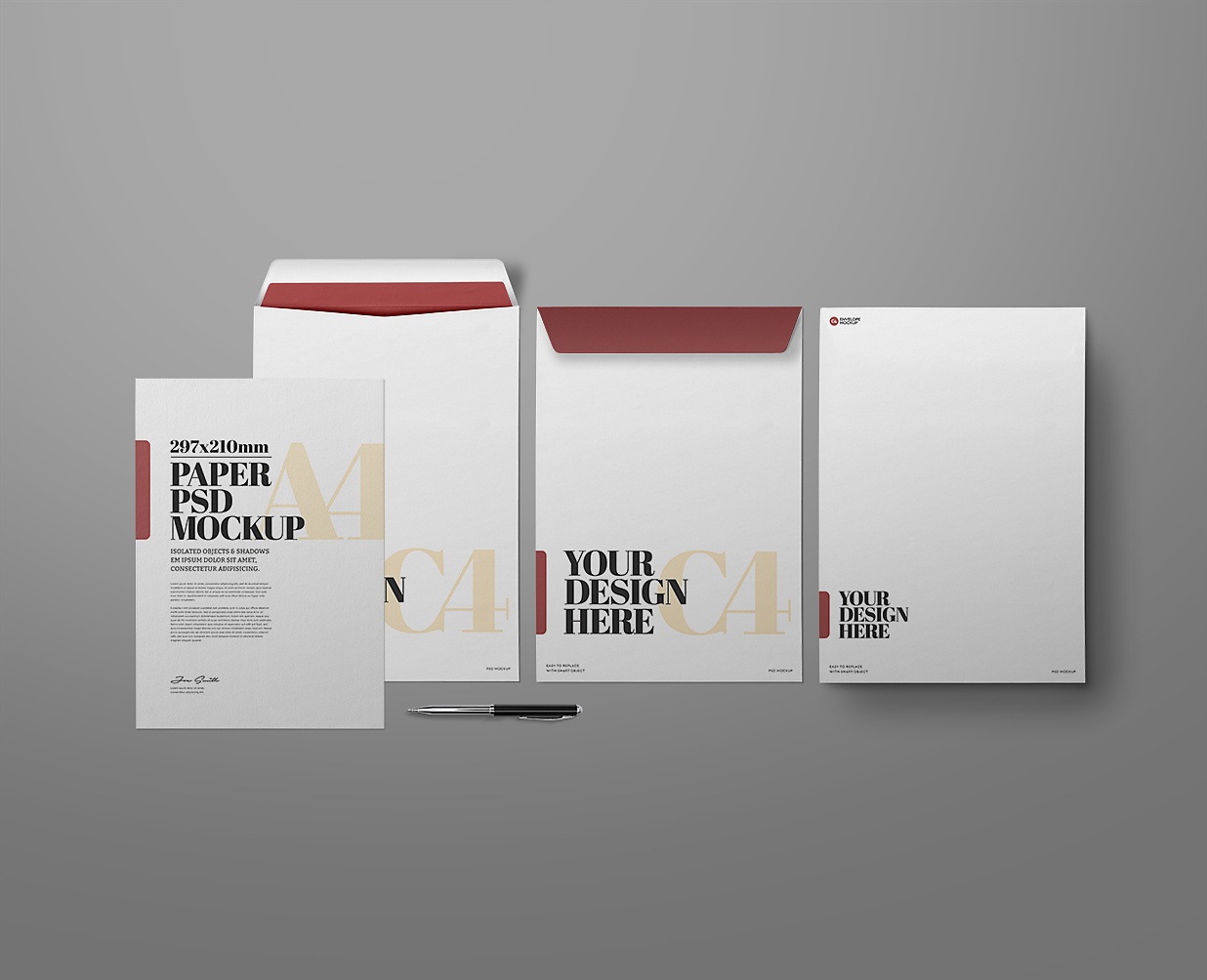 精致信封信纸样机插图