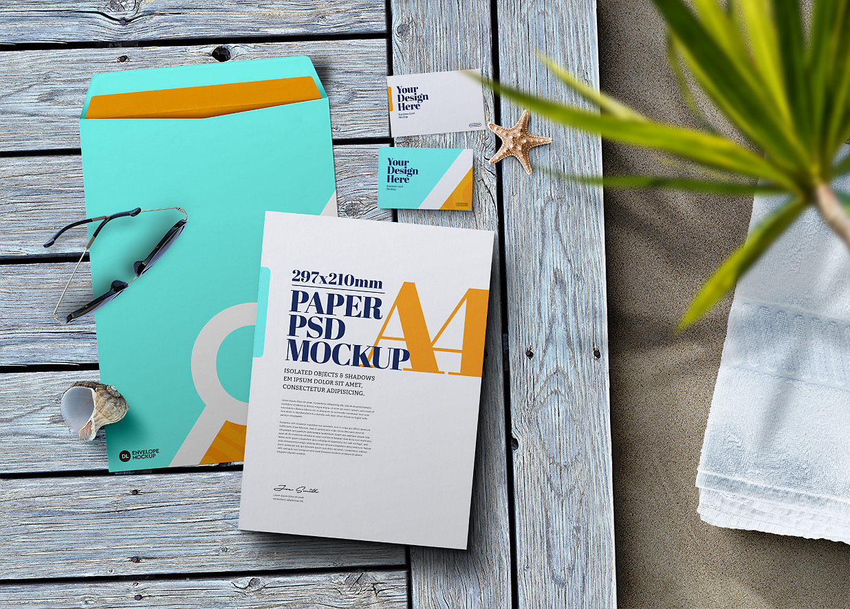 带信纸名片的信封样机Mockup插图