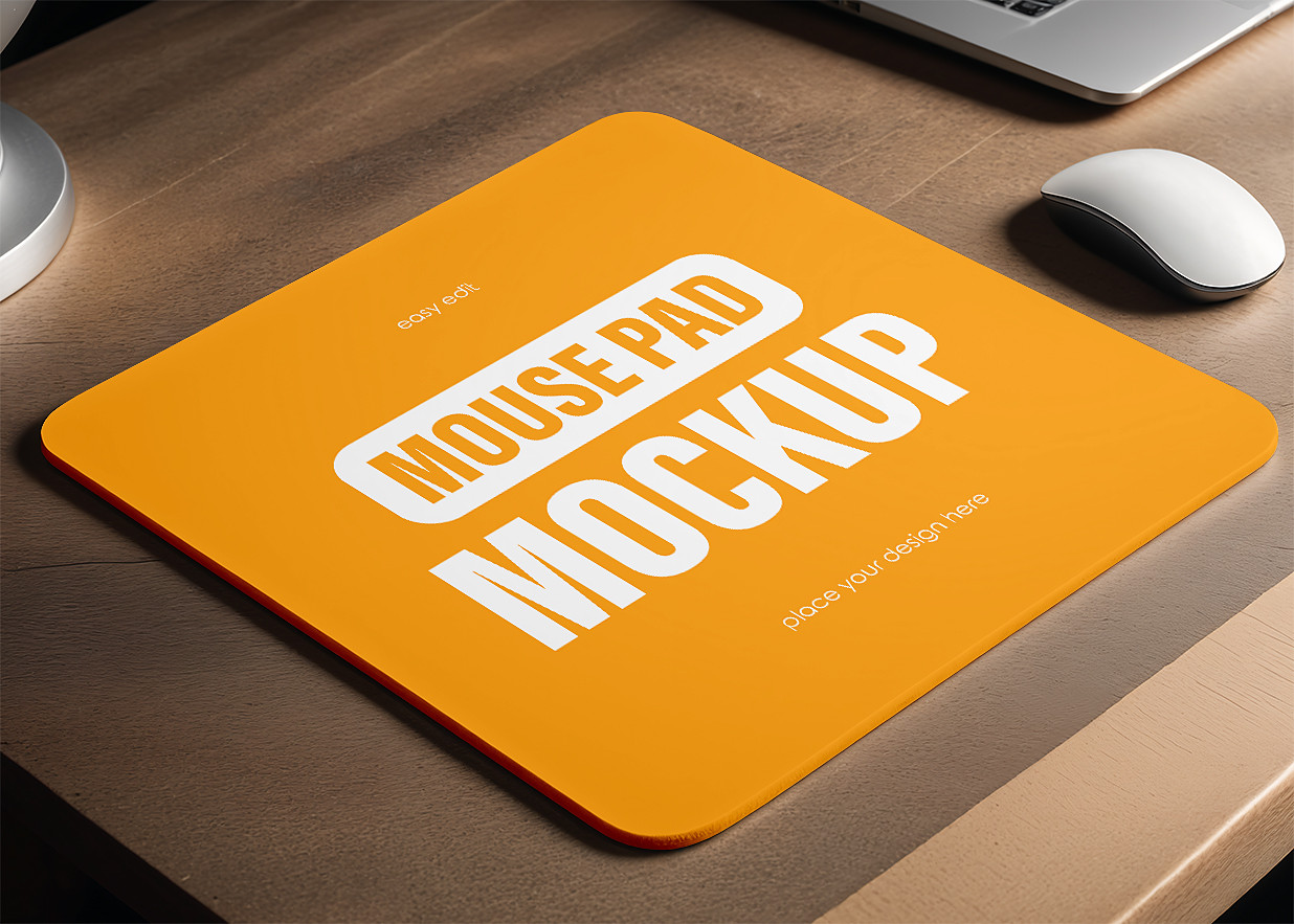 在办公桌上的鼠标垫样机Mockup插图