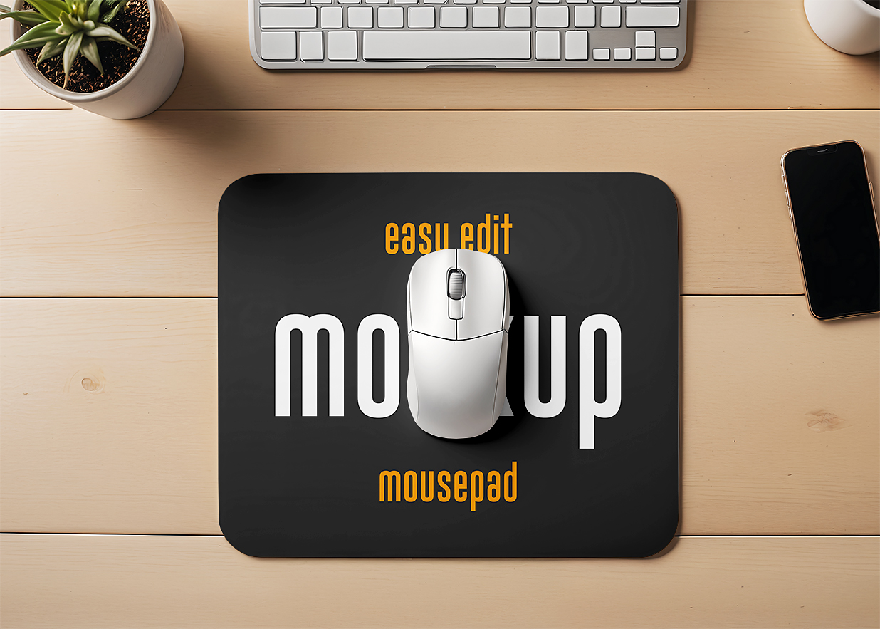 木桌上的鼠标垫样机Mockup插图