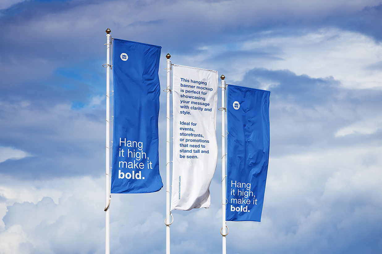 带天空背景的道旗广告旗旗帜样机mockup插图