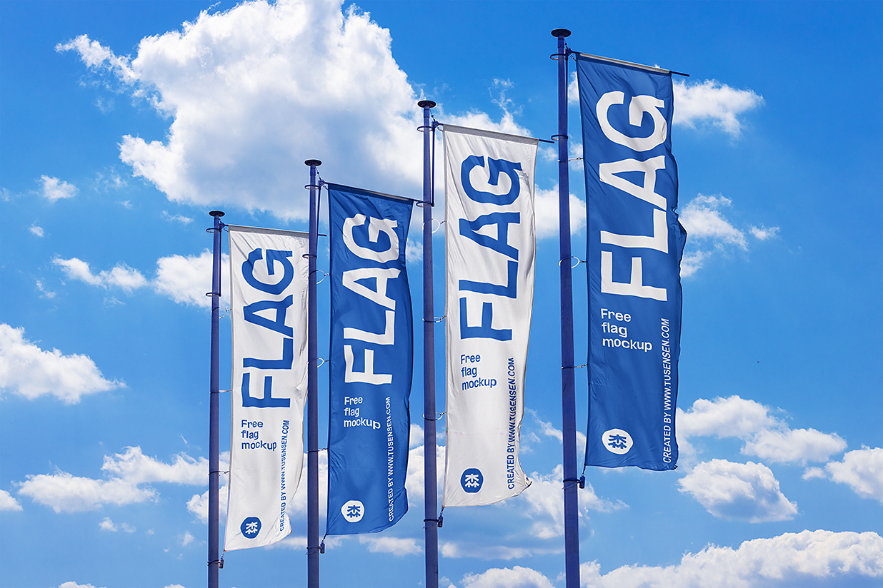 带天空背景的道旗广告旗旗帜样机mockup插图