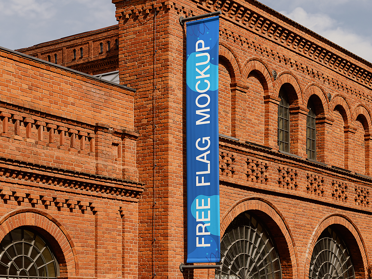 墙面悬挂式旗帜样机mockup插图