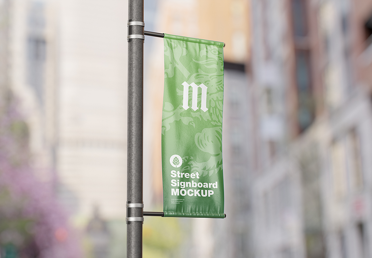 街道杆旗道旗广告旗帜样机mockup插图