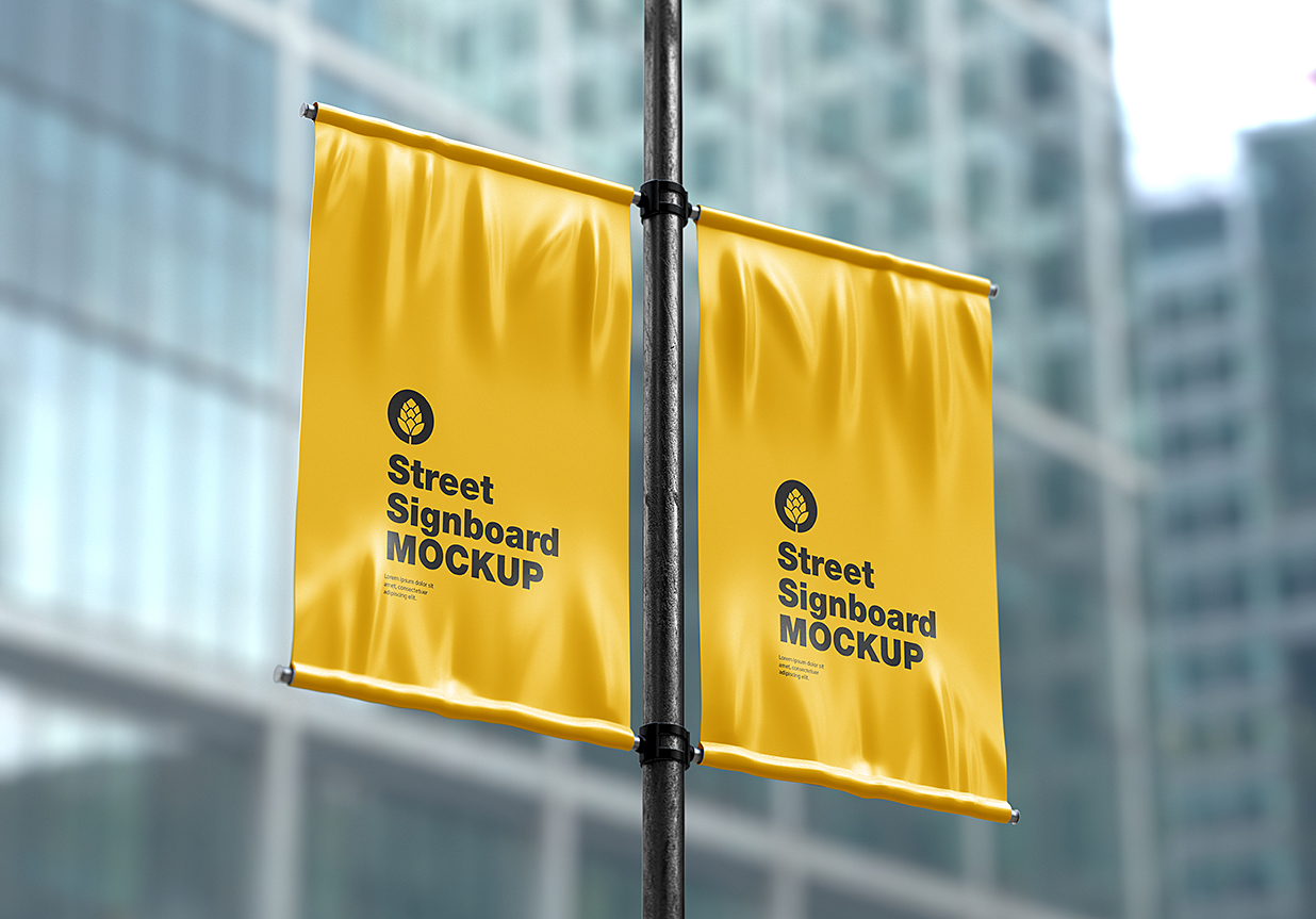 街道杆旗道旗广告旗帜样机mockup插图