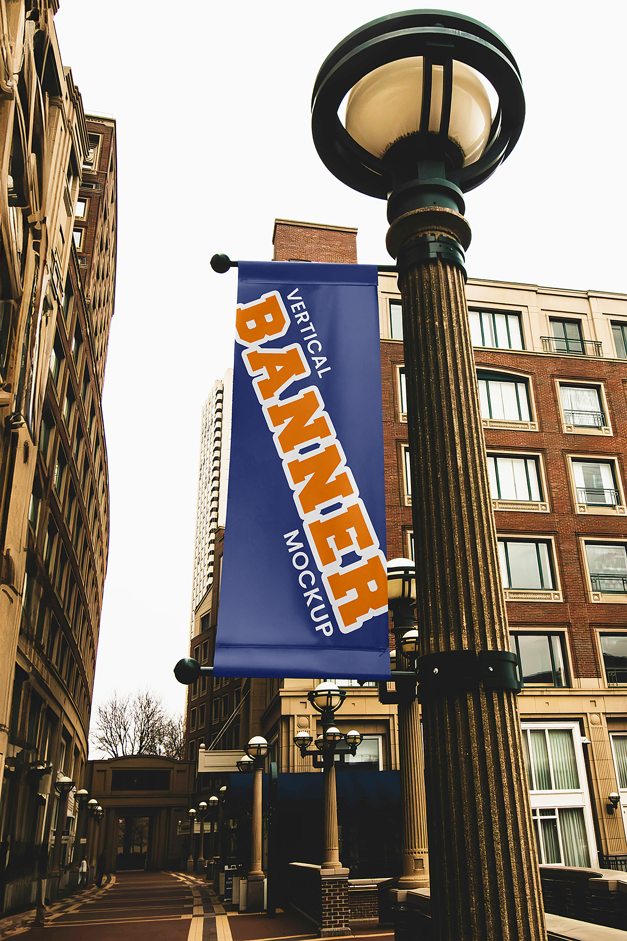 街边路灯上的旗帜道旗广告旗样机mockup插图